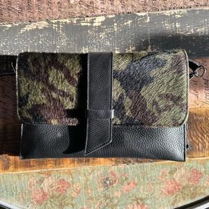 Italian Leather and Cow Hair Camo & Black Clutch / Crossbody